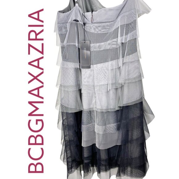 NWT BCBGMAXAZRIA MONICA TIERED 1-SHOULDER OMBRÉ MONOCHROME COCKTAIL DRESS SIZE 8 - Picture 6 of 13